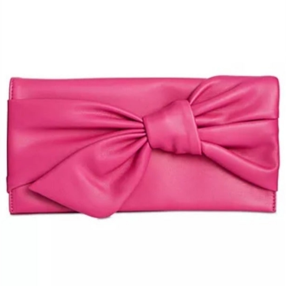 INC International Concepts Fuschia Neon Pink Bowah Clutch Barbiecore - Picture 1 of 8